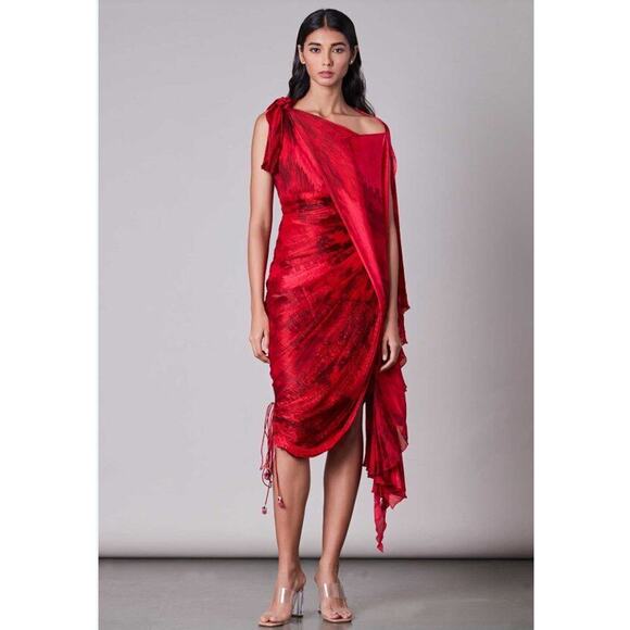 Saaksha + KInni Dresses & Skirts - SAAKSHA + KINNI Sz 4XL 14 US 18 UK Red Printed Pleated Dress NWT